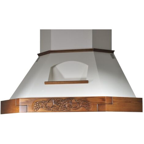 Campana de cocina de esquina rústica EPOQUE blanca con estructura de madera con incrustaciones color tabaco 100x100 cm