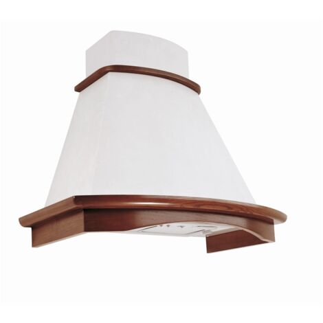 Campana de cocina rústica BELLA blanca con estructura de madera con incrustaciones color tabaco 60 cm