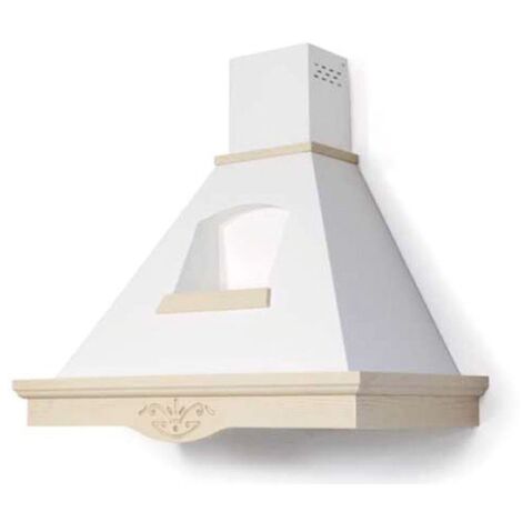 Campana de cocina TOSCA blanca rústica con chimenea acabados en madera color cuerda 120 cm