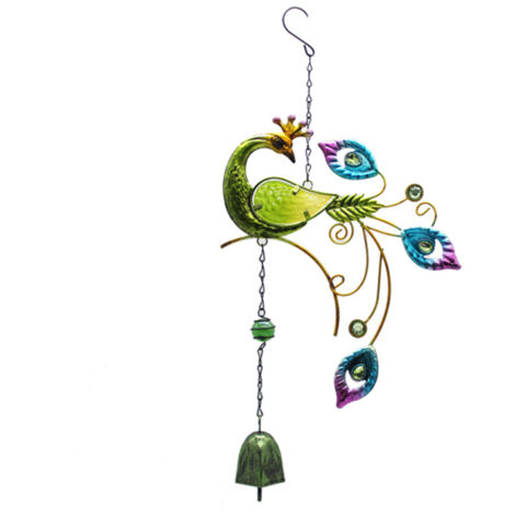 Campana de viento colgante de cristal con forma de pavo real, adorno musical, decoración navideña para el hogar, el jardín, el balcón y exteriores.