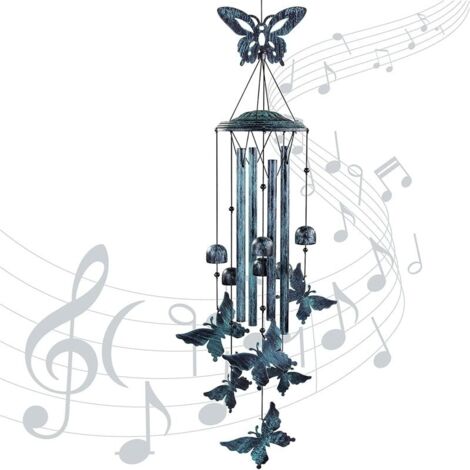Campana de viento con forma de mariposa para uso exterior, tubos grandes de aluminio, decoración para patio, jardín, porche, regalo conmemorativo.