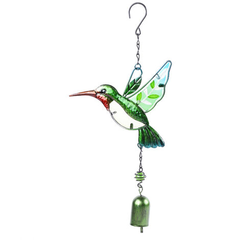 Campana de viento de cristal con forma de pájaro y libélula, adorno colgante, campana de viento multitubo, para jardín, balcón, patio trasero, iglesia, festival y decoración navideña colgante.