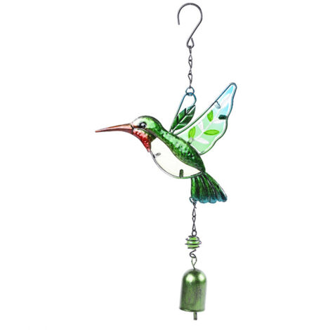 Campana de viento de cristal con forma de pájaro y libélula, adorno colgante multitubo, decoración para el hogar, jardín, balcón, iglesia, fiestas y Navidad.