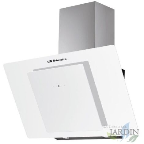 Campana Decorativa de Cristal Blanco Orbegozo, Motor 300W, Clase Energética A, 89.5x40.5x47 cm