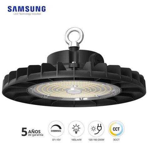 Campana Industrial UFO Slim 200W-160W-120W, Chipled SAMSUNG, 3CCT, 1-10V, 3000-4000-6000K