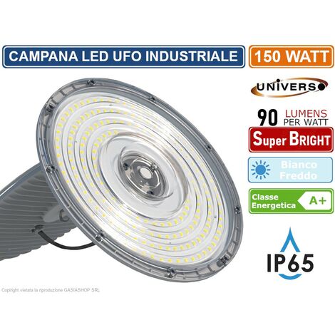 CAMPANA LED UFO LAMPADA INDUSTRIALE A SOSPENSIONE ULTRA SLIM 150W DA ESTERNO LED DRIVER INCORPORATO IP65 13500 LUMEN