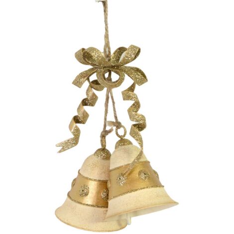Campana metallo fiocco oro cm15x6x23