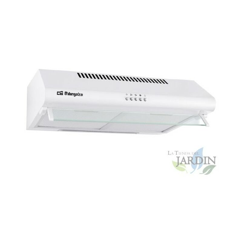 Orbegozo - Campana Standard blanca . 2 filtros de Aluminio desmontables. Motor de 80 w. 3 niveles de potencia. Ancho: 60 cm.