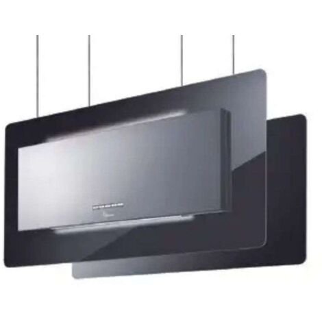 CAMPANA TRISIA APPESA cm. 90x43 - Acero inoxidable, Cristal negro - 800 m3/h