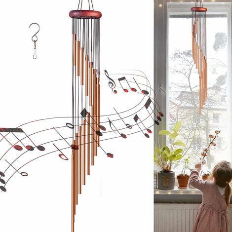 Campanas de viento para exteriores, campanas de viento conmemorativas de 90 cm con ganchos, tubos de aleación de aluminio con patrón de madera, regalo para jardín, patio, patio trasero, decoración del