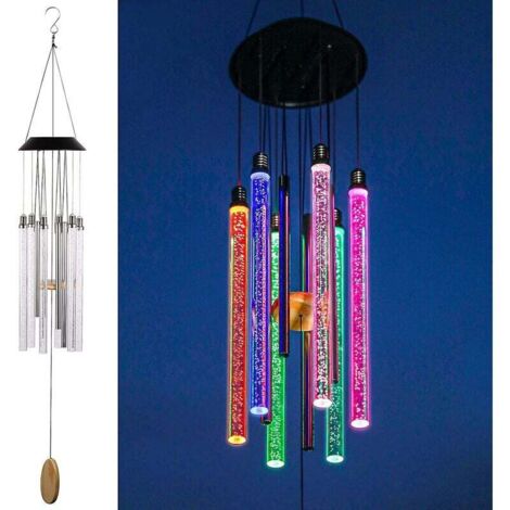 Campanas de viento solares para exteriores, 6 LED que cambian de color (37" de largo)
