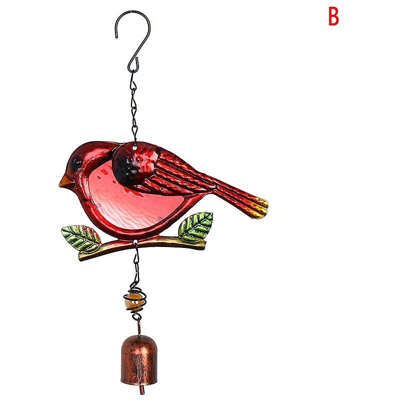 Image of Fortuneville - Campanelli eolici decorativi in ​​metallo portatile in metallo Campanelli eolici con uccelli carini Campane sospese rosse
