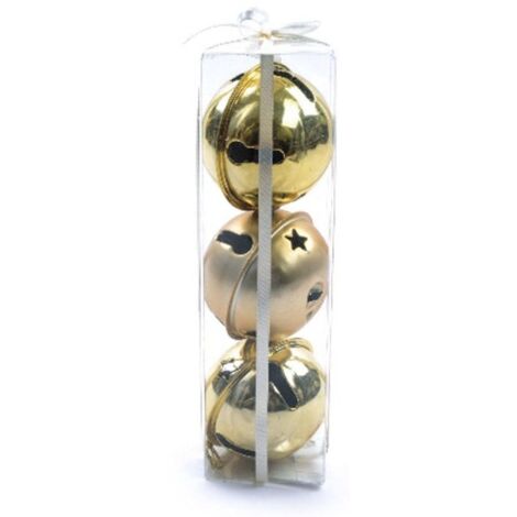 Campanellini natalizi in metallo color oro decorazioni di natale set da 3