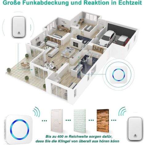 Campanello elettronico senza fili impermeabile con batteria, 38 melodie a 4 livelli di volume per la casa, colore bianco.