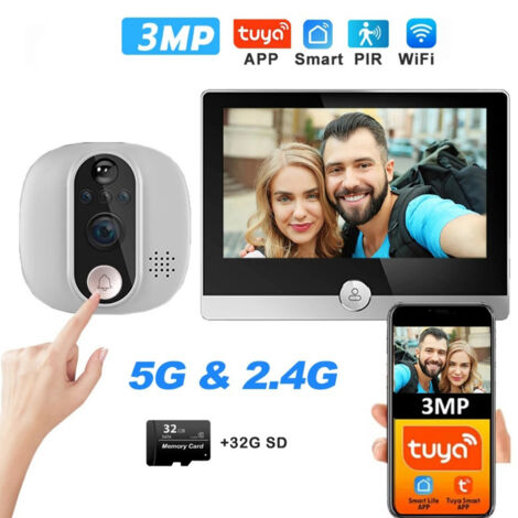 Campanello intelligente con scheda di memoria da 32 GB, registrazione video in loop e funzione di filtraggio del corpo umano.