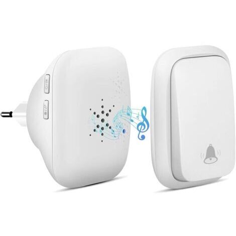 Campanello senza fili, autoalimentato, senza batterie, impermeabile, con 38 suoni e 4 livelli di volume - Bianco
