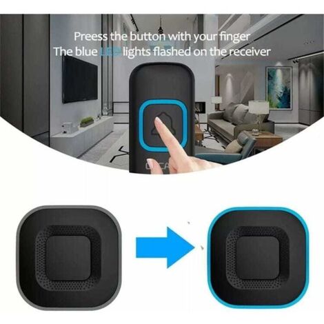 Campanello senza fili, campanello LED intelligente per la casa, 3 campanelli, 2 pulsanti, nero
