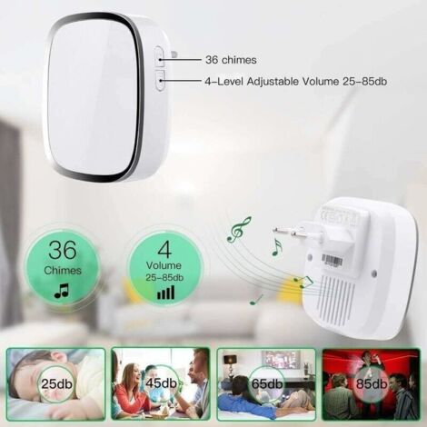 Campanello senza fili, campanello senza fili impermeabile a long raggio, set di campanelli with LED e melodie per il controllo del volume per casa, ufficio, hotel - 1 trasmettitore and 2 ricevitori in