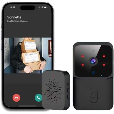 Campanello senza fili con telecamera, 150 metri, campanello elettronico, kit campanello con ricevitori plug-in, visione notturna, audio bidirezionale per casa, ufficio, hotel XXW