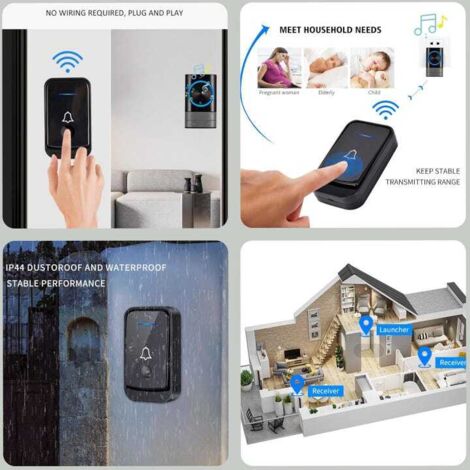 Campanello senza fili, impermeabile IP44, 400 metri, 52 melodie e 4 livelli di volume, kit campanello con ricevitore plug-in, indicatore LED blu