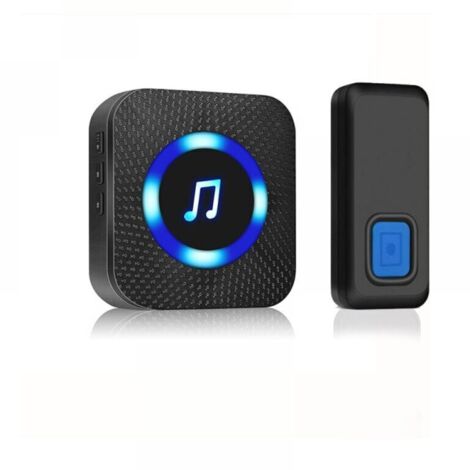 Campanello senza fili, portata 300 m, impermeabile, elettronico, kit campanello con ricevitori a spina per la casa, 50 melodie, LED blu e nero