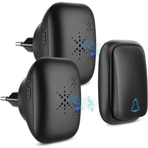 Campanello wireless, 2 ricevitori inclusi, portata fino a 150 m, pulsante impermeabile IP65, 38 melodie regolabili, volume regolabile su 4 livelli, colore nero