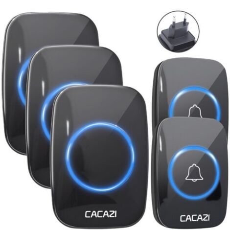 Campanello wireless FOREHILL, campanello wireless per esterni, impermeabile, portata 300 m, 58 melodie con 5 livelli di volume, 2 trasmettitori e 3 ricevitori plug-in, nero