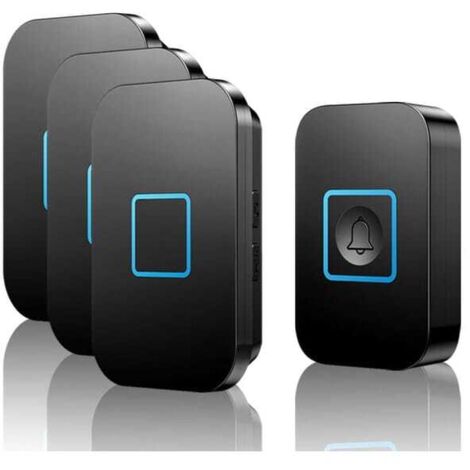 Campanello wireless nero, portata 400 m, IP55 con 3 ricevitori plug-in, 60 melodie, 5 livelli di volume, basta collegarlo e partire.