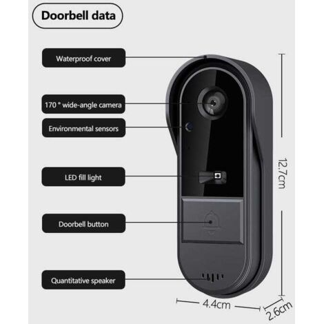 Campanello wireless per casa intelligente con telecamera, videocitofono wireless, nero + schermo, deve essere collegato