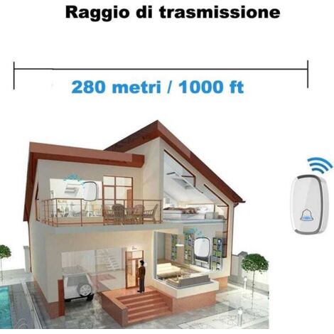 Campanello wireless per esterni impermeabile IP44, campanello da 300 metri, kit campanello con flash LED, 1 trasmettitore