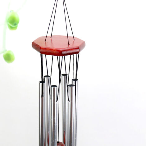 Campanilla de viento decorativa hecha de madera de abeto y tubos de aluminio, sonido armonioso, estilo rústico, color blanco plateado, idea de regalo para el hogar.