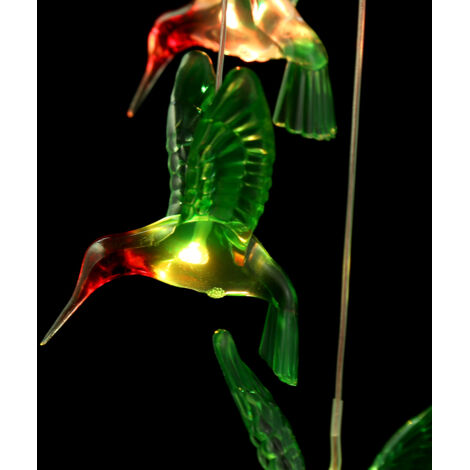 Campanilla de viento solar con LED que cambian de color, 6 esferas con forma de pájaro, ABS + plástico de color, 60 x 13 cm, decoración para jardín/terraza con panel solar ecológico.