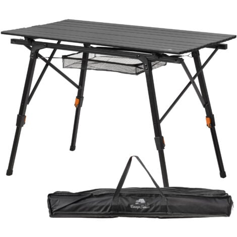 CampFeuer Campingtisch faltbar 90,5 x 51,5 cm, schwarz, Klapptisch mit Tragetasche, Höhenverstellbar