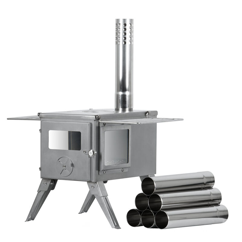 Campfeuer - Four pour tente en acier inoxydable 51,5 x 42 x 216 cm Chauffage de tente, four à bois portable pour camping