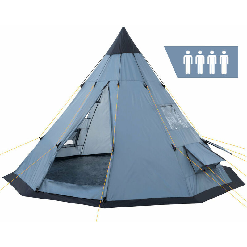 CampFeuer Tente tipi pour 4 personnes "Spirit" | Tente tipi d'extérieur | gris