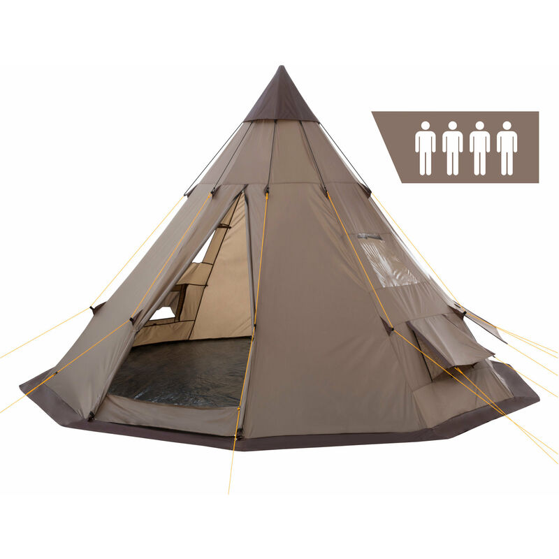 Campfeuer - Tente tipi pour 4 personnes 'Spirit' | Tente tipi d'extérieur | marron