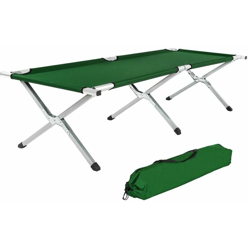 Camping bed - folding camp bed, single camp bed, camping cot - green