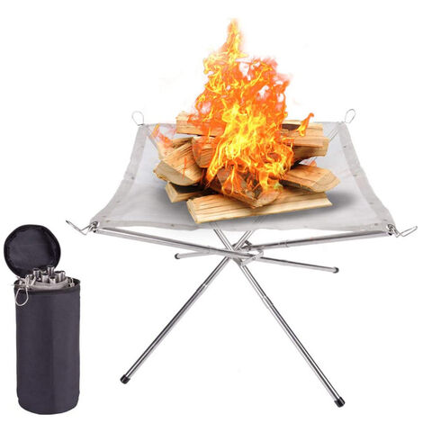 Camping Campfire Fire Rack Patio trasero Malla de calefacción Fire Pit Rack Estufas de madera plegables Rack Marco de hoguera (Plata)