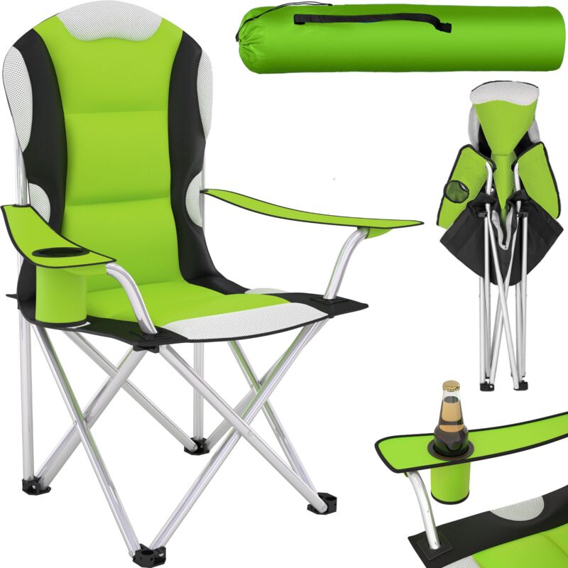 Camping chair - padded - folding chair, fold up chair, folding camping chair - green