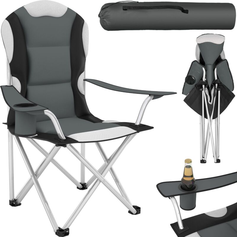 Camping chair - padded - folding chair, fold up chair, folding camping chair - grey