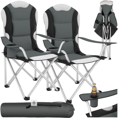 Camping chair - padded seat with carry bag - folding chair, fold up chair, folding camping chair - grey Set of 2