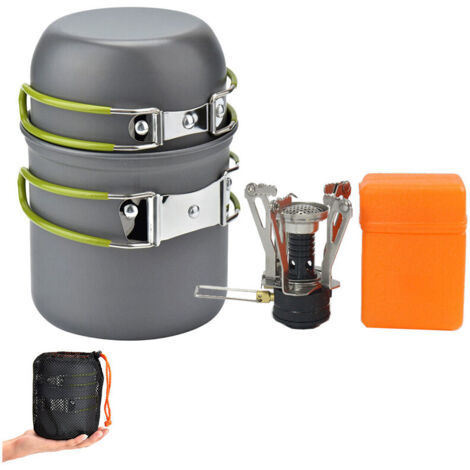 TIGREZY Camping Cookware Set, Camping Cookware Set with Mini Gas Stove Ultralight Aluminum Camping Stove for 1-2 Person Fishing/Survival/Hiking/Outdoor/Picnic