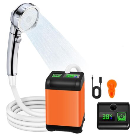 Camping-Duschset, tragbare Campingdusche, wiederaufladbare elektrische Duschpumpe mit 6000 mAh, intelligenter Temperatur und einstellbarem Wasserdruck für Outdoor, Wandern