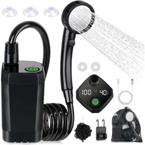 Camping-Duschset, tragbare Dusche, wiederaufladbare elektrische Duschpumpe mit Smart-Display und 4-Modus-Duschkopf