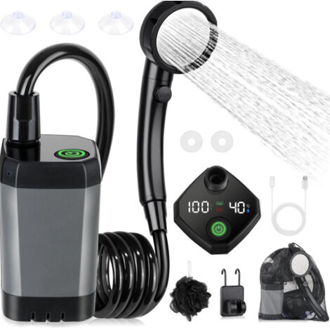 Camping-Duschset, tragbare Dusche, wiederaufladbare elektrische Duschpumpe, wasserdicht, mit Smart-Display und 3-Modi-Duschkopf für Outdoor, Camping, Wandern