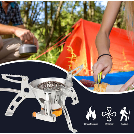 Camping en plein air en acier inoxydable cuisinière à gaz Portable pique-nique feu poêle coupe-vent G-as brûleur