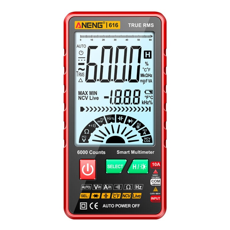 Multimètre numérique intelligent 616, plage automatique 6 000 points, NCV, testeur universel True RMS, voltmètre, ampèremètre avec lampe de poche