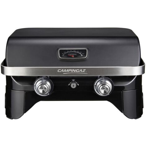Camping Gaz Campingaz Attitude 2100 Lx Tavolo Portatile, 2 Bruciatori In Acciaio, Potenza Di 5 Kw, Gas Per Campeggio Con Coperchio, Termometro, Griglia E Plancha In Ghisa, Black