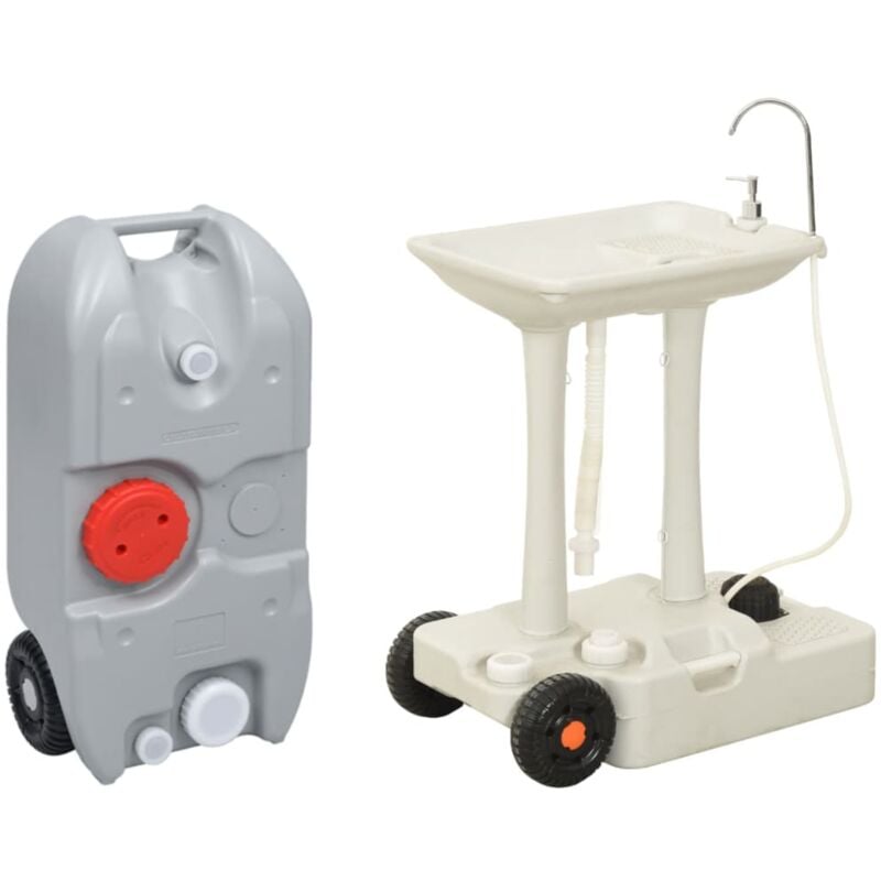Camping Hand Wash Stand with Wheeled Water Tank Grey Vidaxl n/a