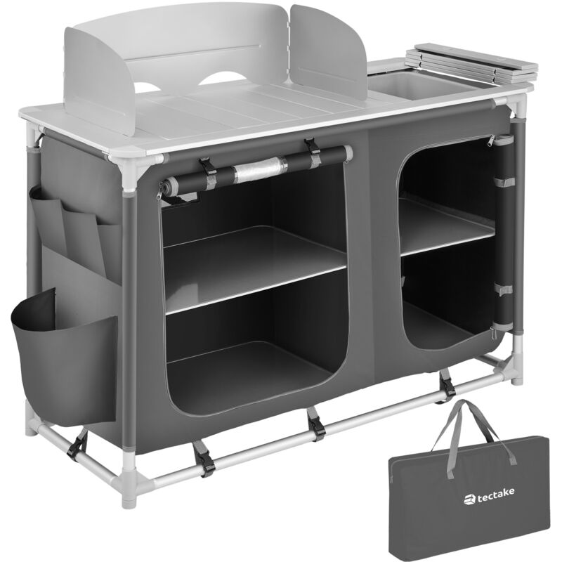 Tectake - Camping Kitchen 116x52x107cm - camping kitchen unit, camping kitchen stand, camping cooking table - grey